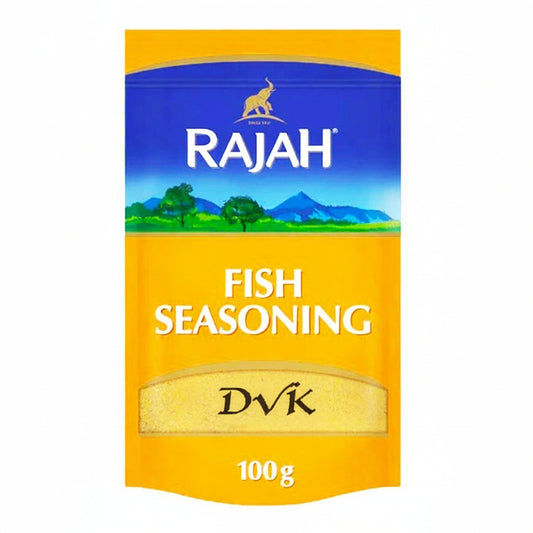 Rajah Fish Seasoning packet with scenic background