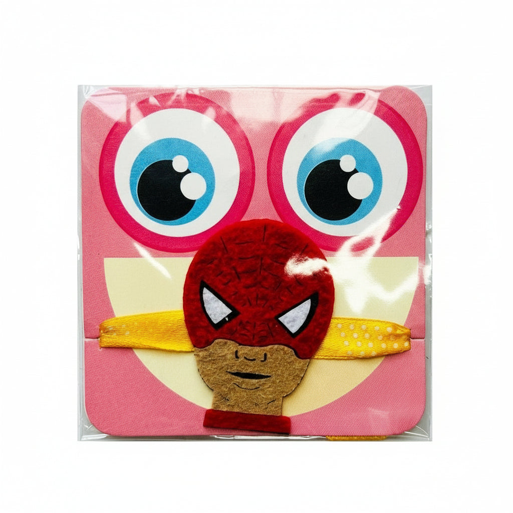 Packaged children's hair accessory with cartoon face design on a pink background
