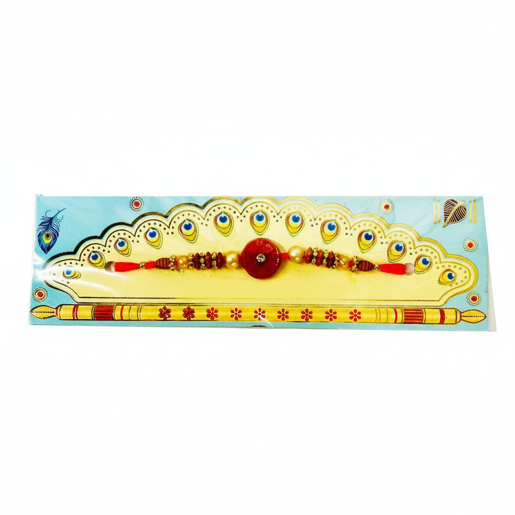 Rakhi set with decorative packaging on a white background