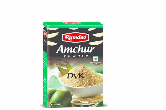 Box of Ramdev Amchur Powder with green and black design