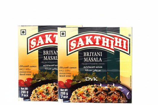 Two packages of Sakthi Briyani Masala on a white background