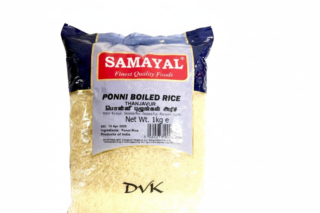 Package of Samayal Ponni Boiled Rice on a white background