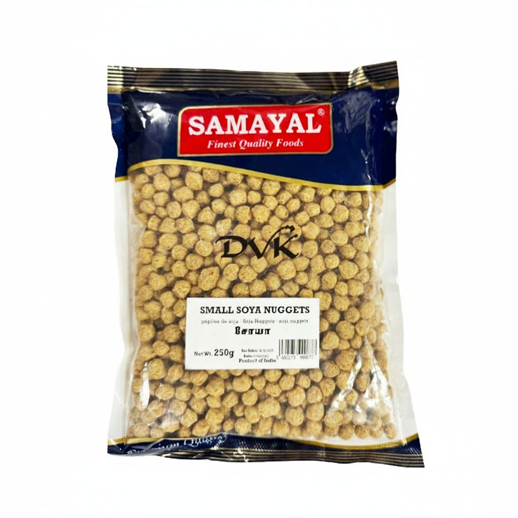 Packaged small soya nuggets with Samayal branding on a white background
