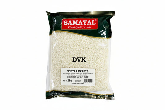 Packaged white raw rice with Samayal branding on a white background