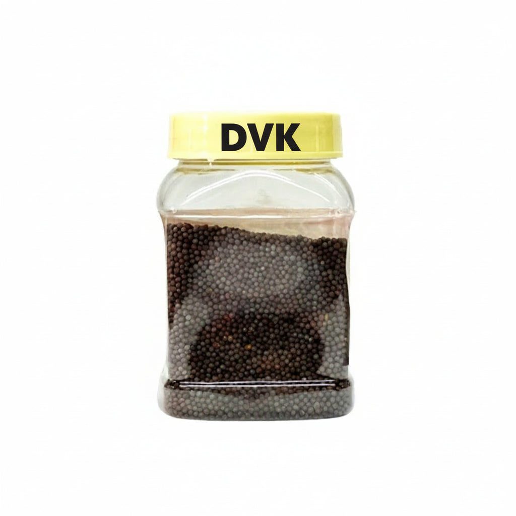 Jar of black caviar with a yellow lid on a white background