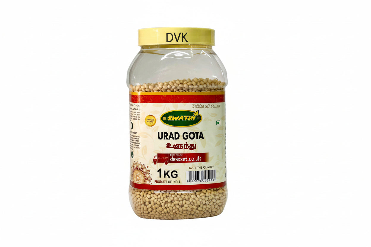 Jar of Urad Gota with Swathi brand label on a white background