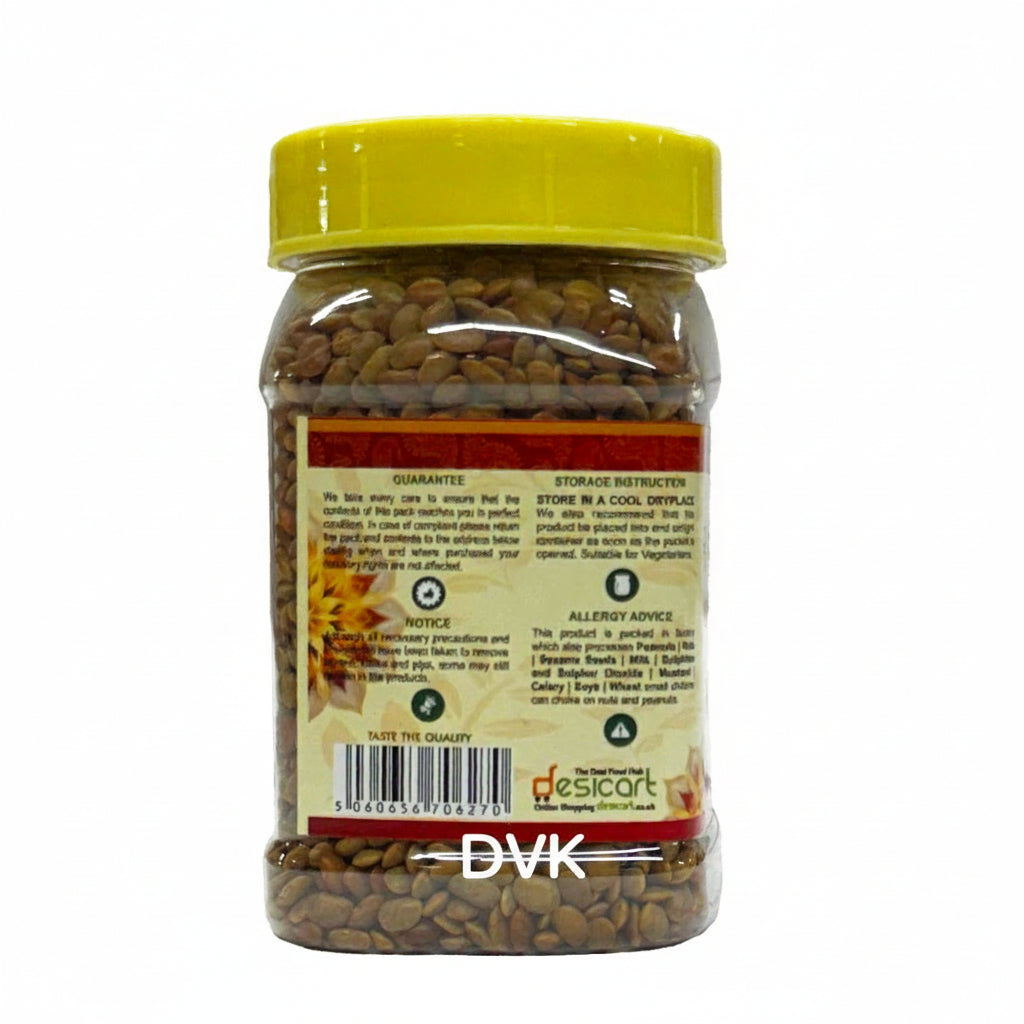 Jar of desicart lentils with a yellow lid on a white background