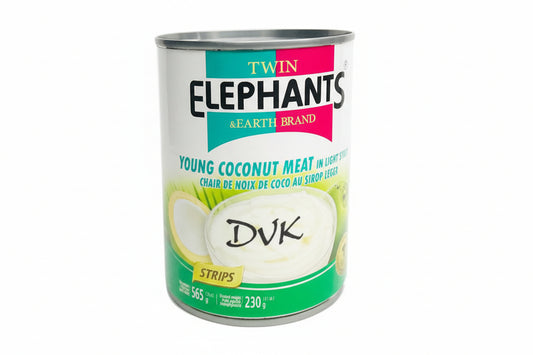 Can of Twin Elephants Young Coconut Meat on a white background