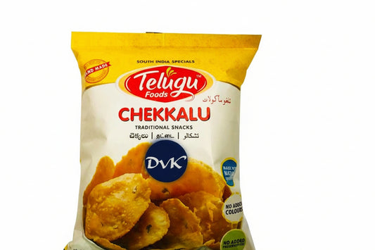 Packaged snacks with Telugu Foods branding on a white background