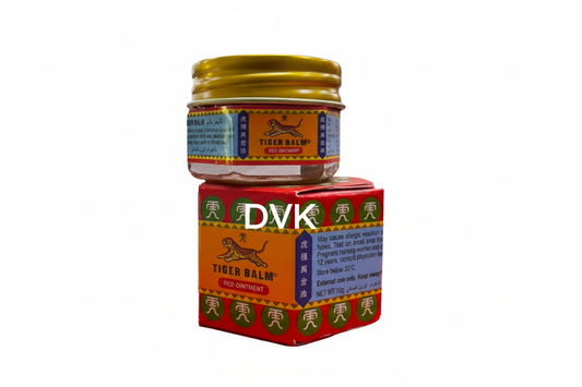 Tiger Balm red ointment jar and packaging on a white background