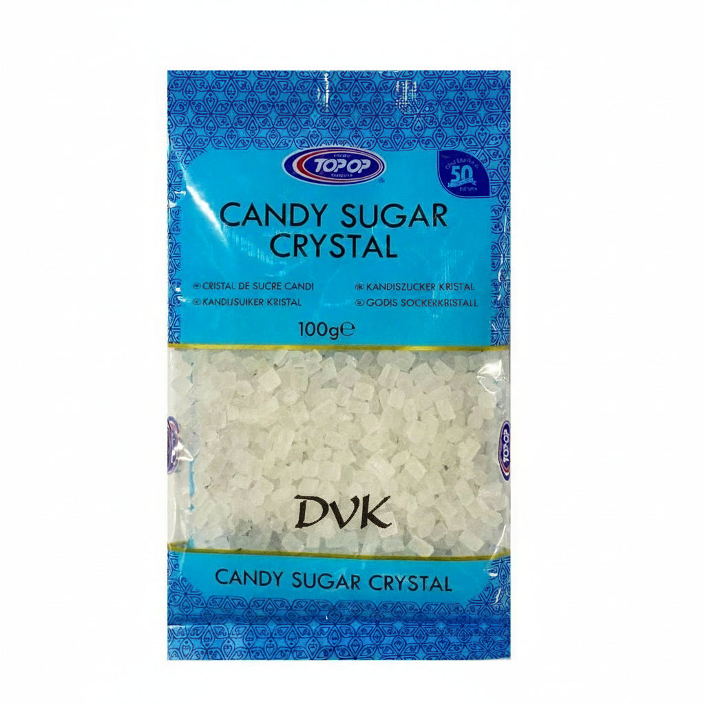Packaging of candy sugar crystal with blue and white design