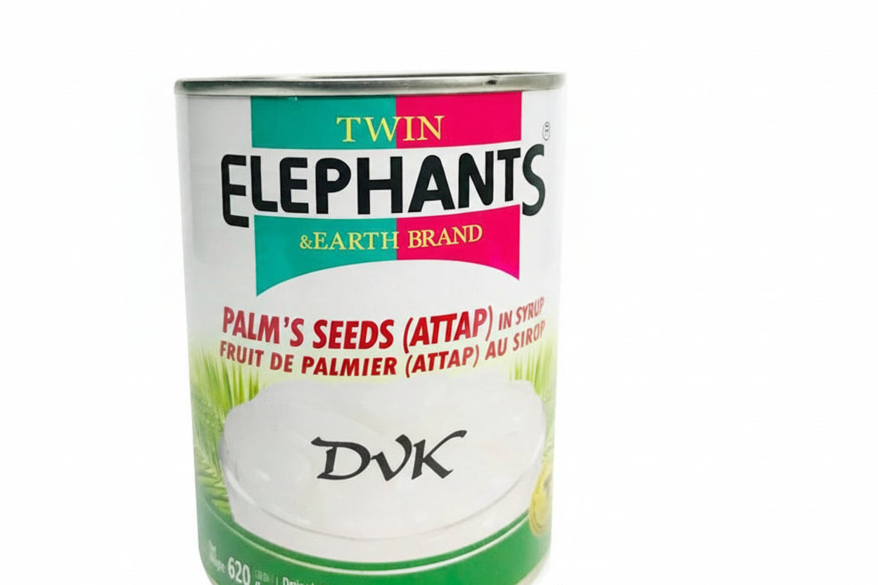 Can of Twin Elephants Palm's Seeds (Attap) with branding on a white background