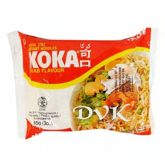 Koka Rab Flavour instant noodles packaging with visible brand name and product image.