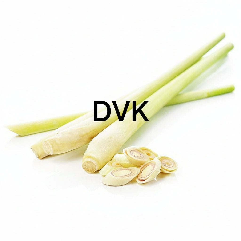 Lemon grass with sliced pieces on a white background, featuring the 'DVK's' brand.