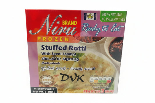 Niru Frozen Stuffed Rotti with Seenii Sambol packaging on a white background