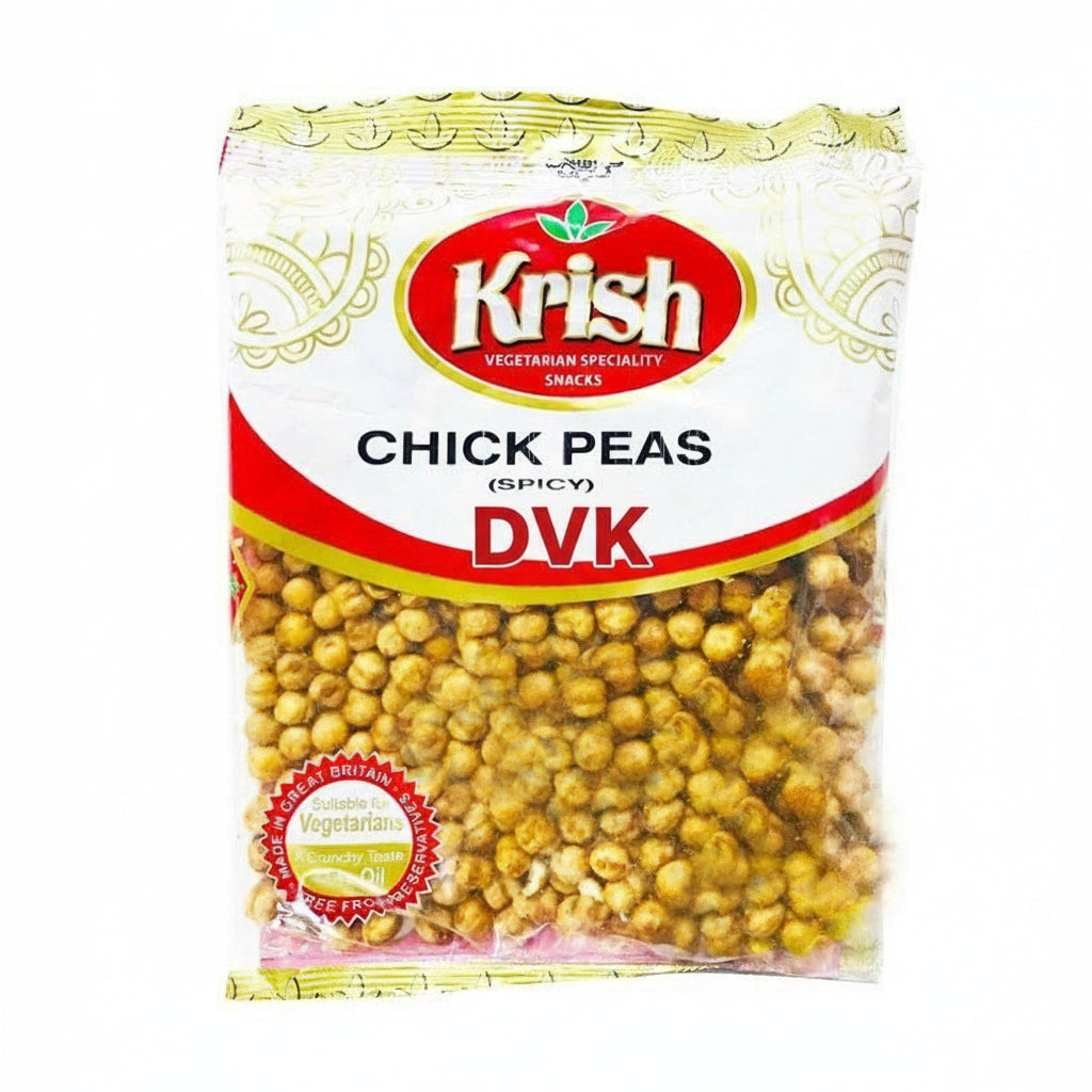 Packaged chick peas with Krish brand label on a white background