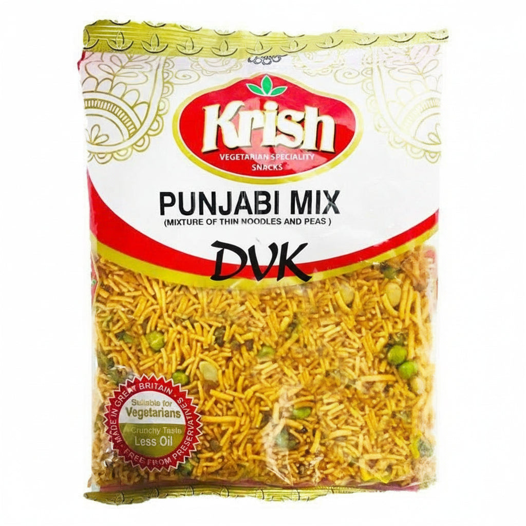 Packaged Punjabi Mix snack with Krish brand on a white background