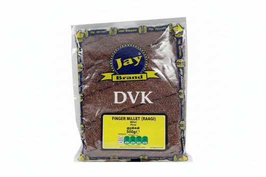 Packaged finger millet (raag) from Jay Brand on a white background