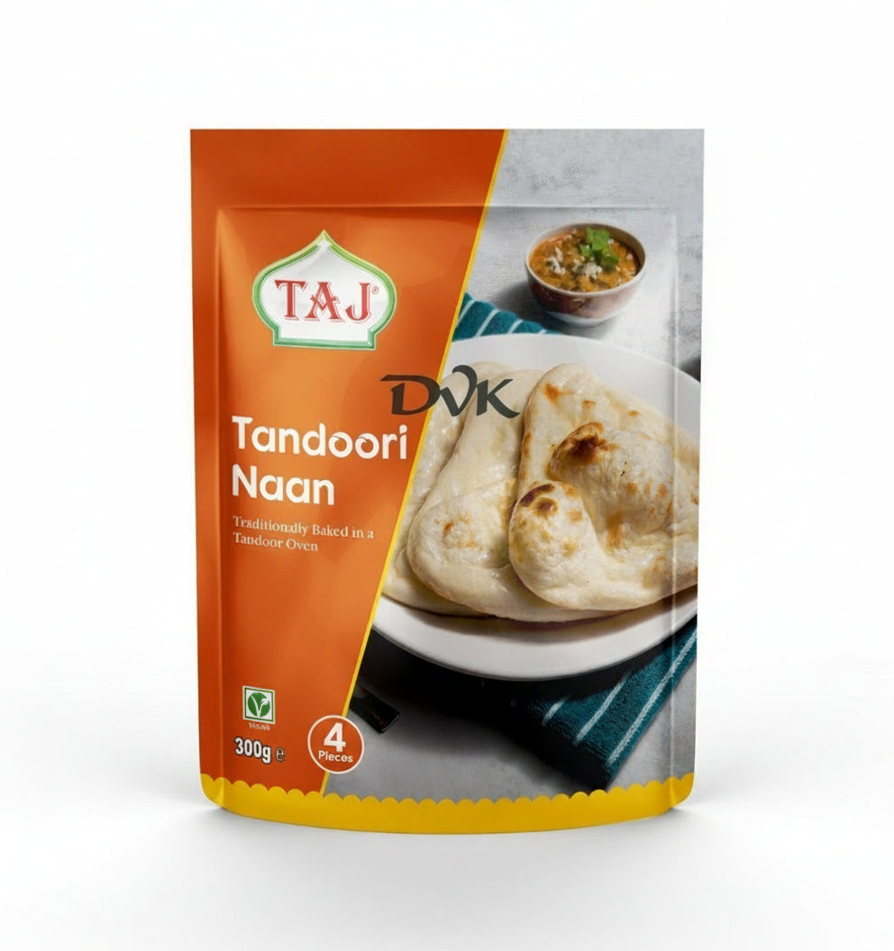 Packaging of Tandoori Naan with a brand logo on a white background