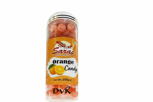 Saras orange candy container on a white background