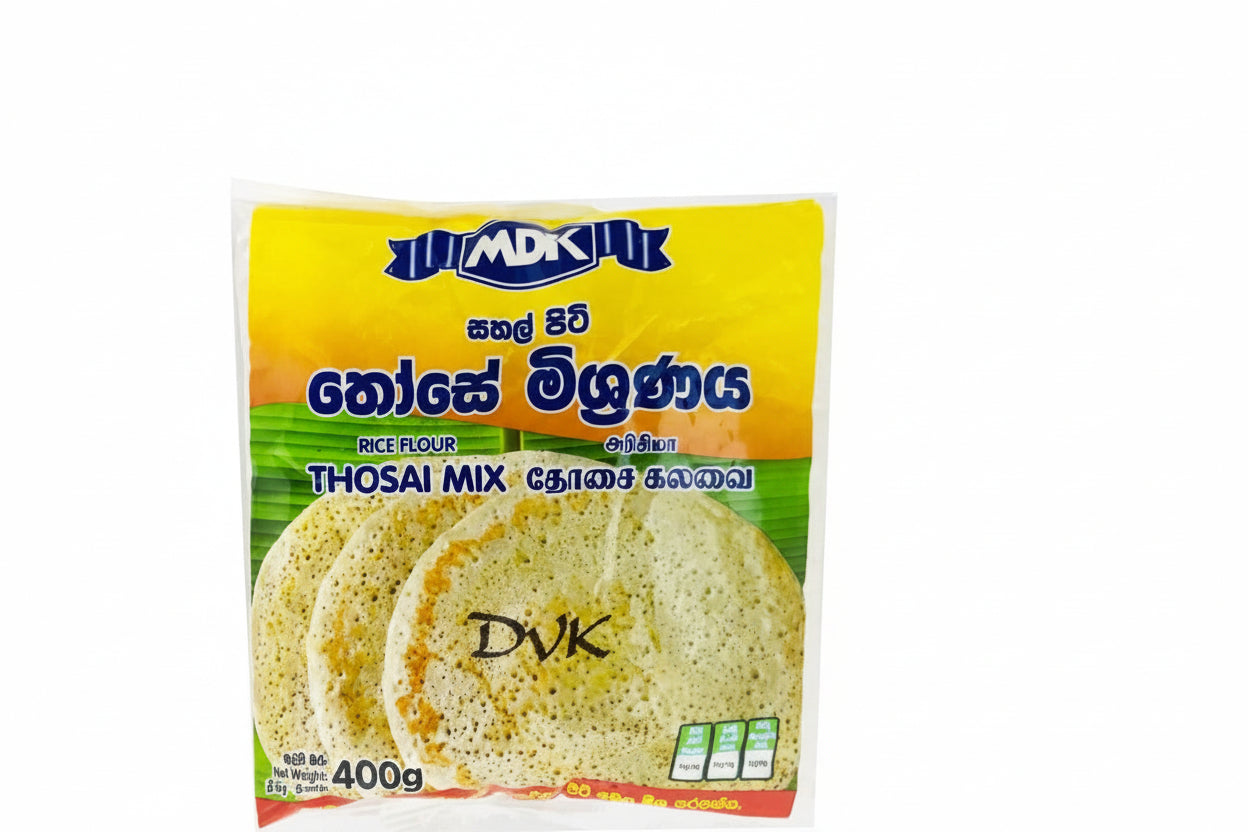 Packaged rice flour mix for thosai with brand name on a white background