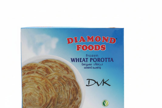 Box of Diamond Foods Frozen Wheat Porotta with a blue background