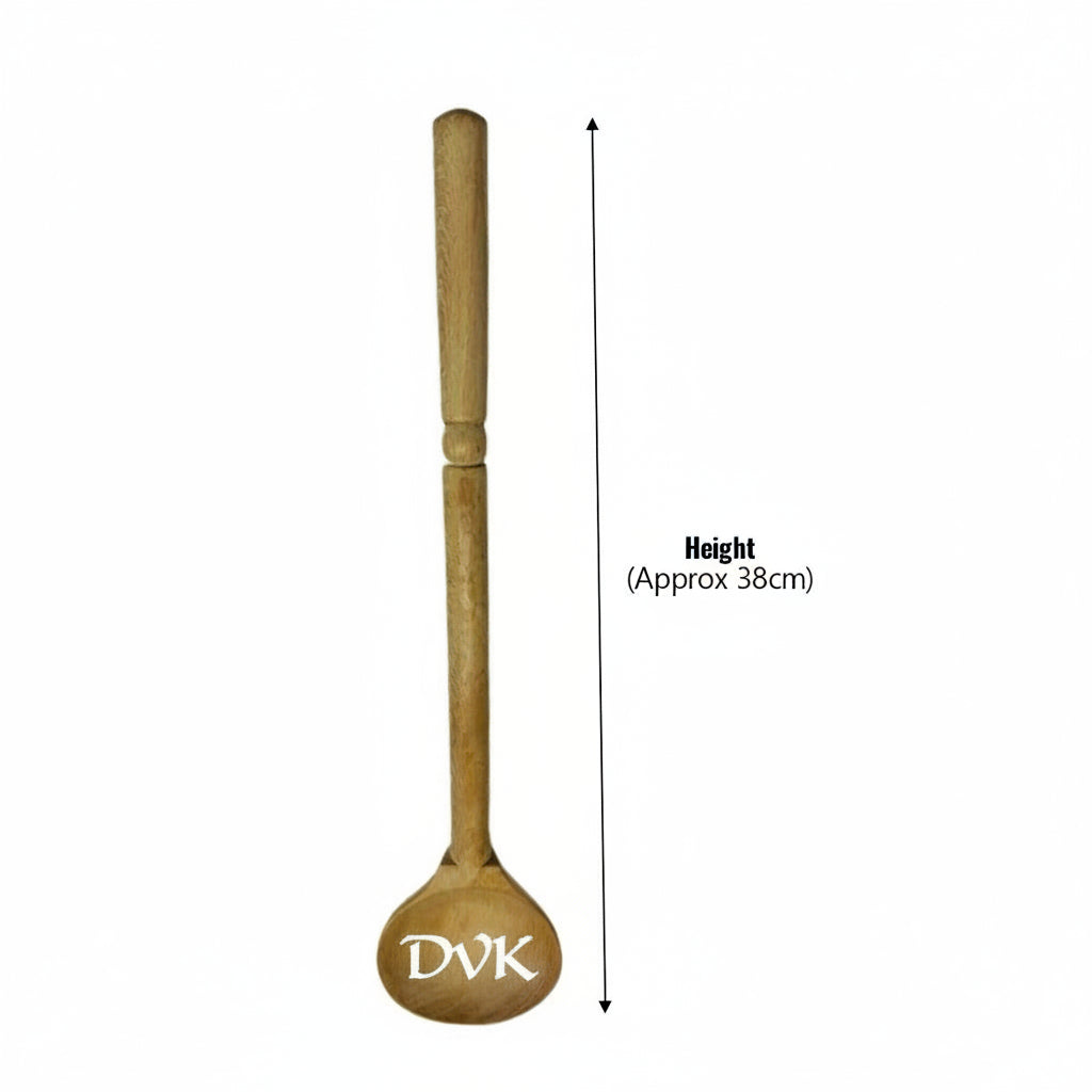 Wooden spoon with measurement label on a white background
