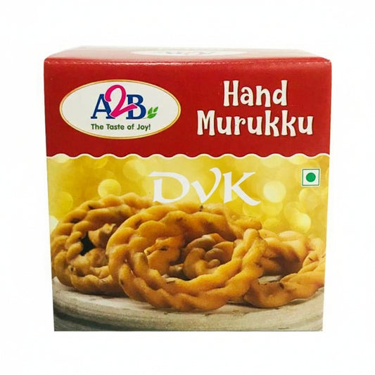 Box of A2B Hand Murukku with a picture of murukku on a white background