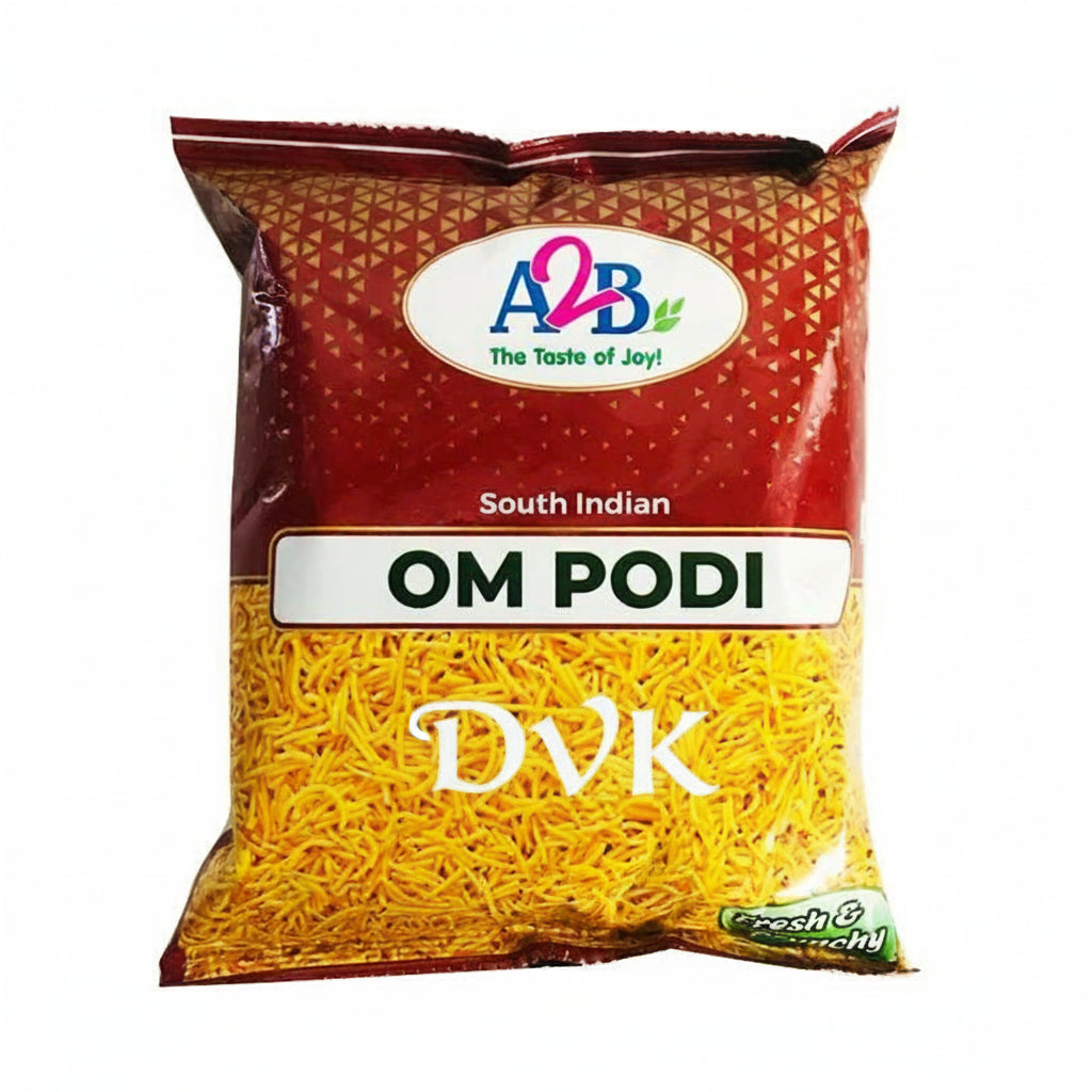 Packaged product of OM Podi with A2B branding on a white background