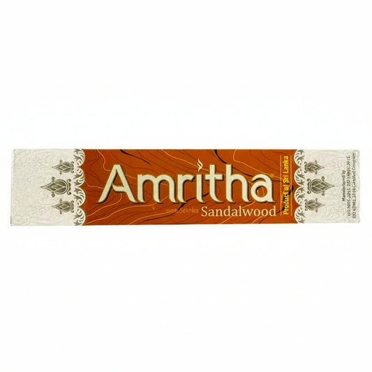 Amritha Sandalwood incense stick packaging on a white background