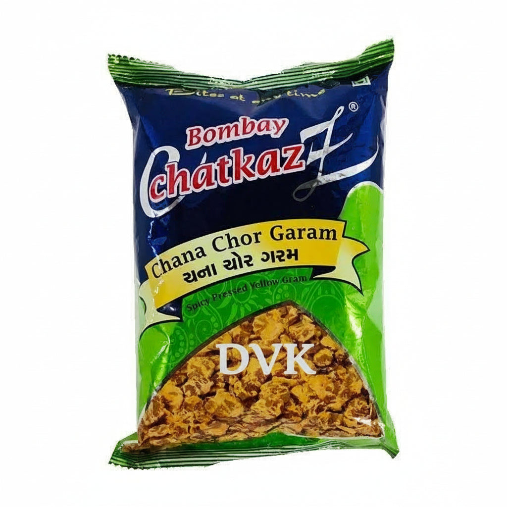 Packaged snack with Bombay Chatkaz branding on a white background