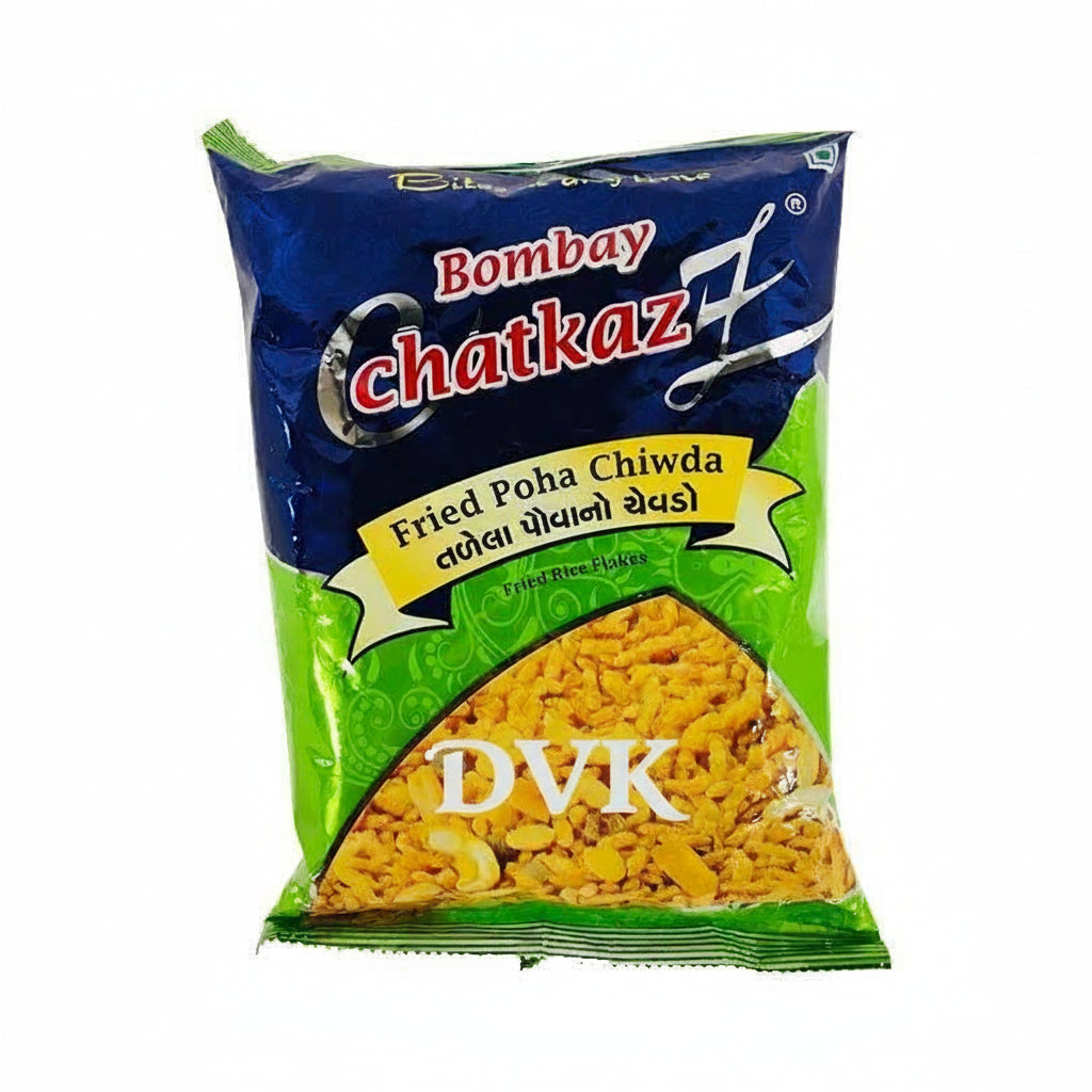 Packaged food item with 'Bombay Chatkaz' branding on a white background