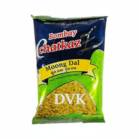 Packaged product of Bombay Chatkaz Moong Dal on a white background