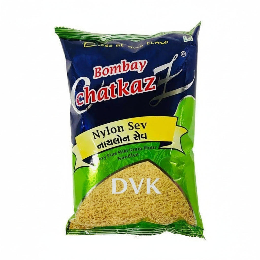 Packaged noodles with Bombay Chatkaz branding on a white background