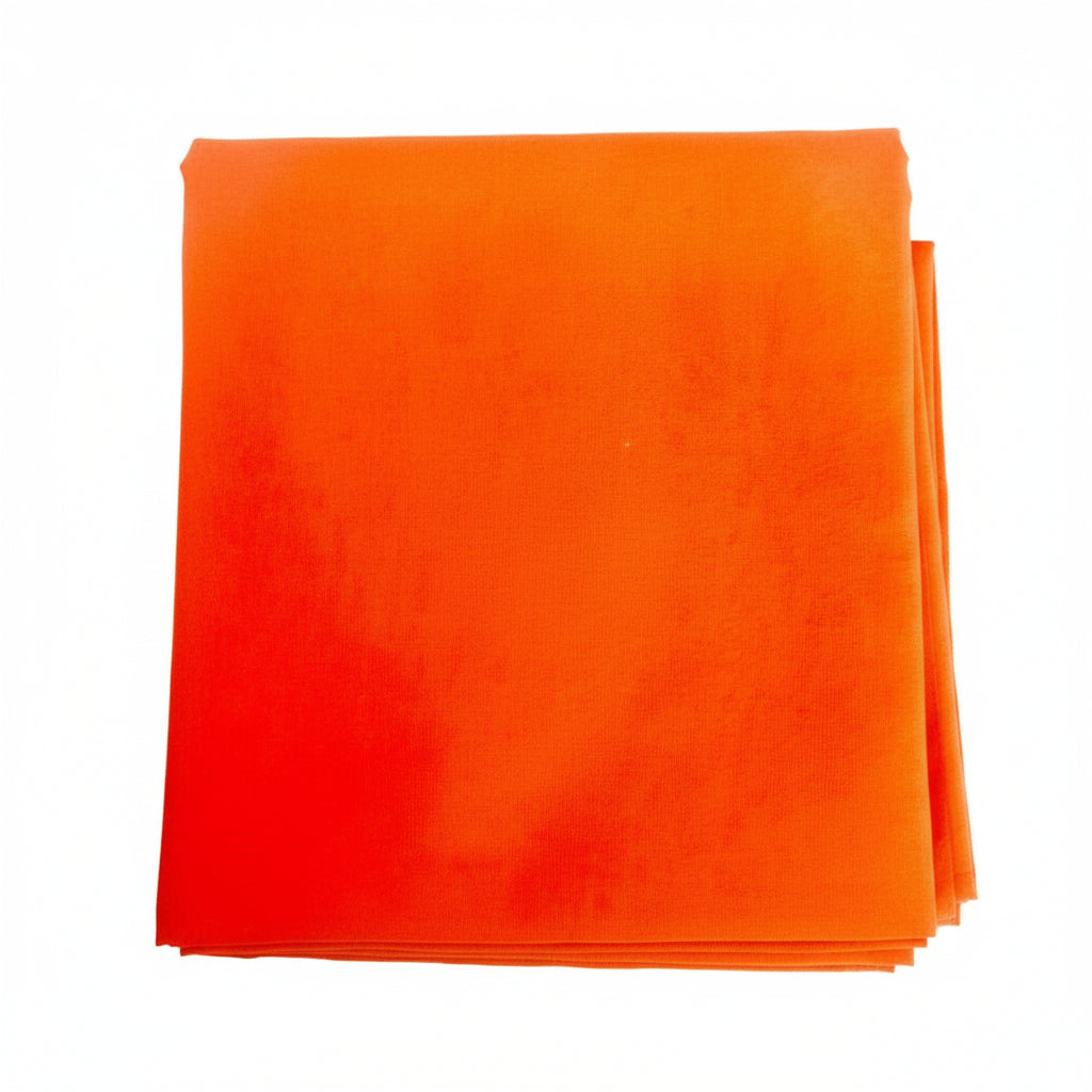 Orange DVKs pooja cloth with dimensions and label on a white background