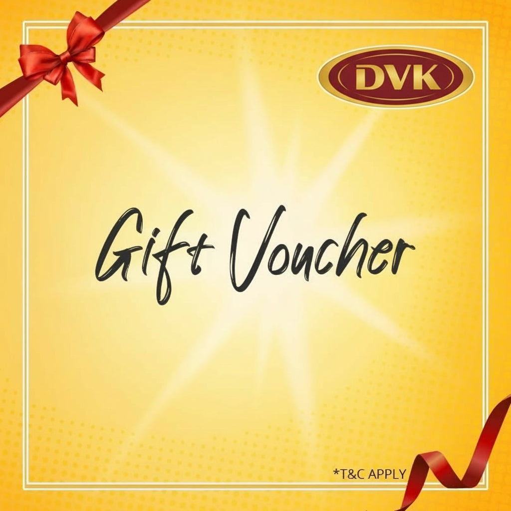 DVK's gift voucher with a red bow on a yellow background