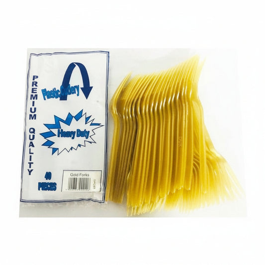 Pack of yellow plastic forks with 