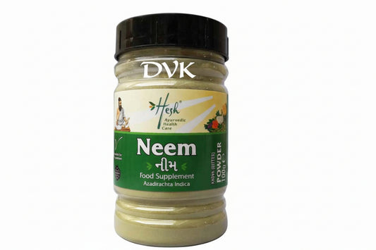 Neem food supplement jar with visible branding on a white background