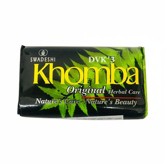 Khomba Original Herbal Care soap packaging with green leaves on a white background
