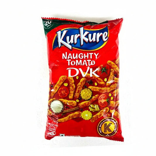 Kurkure Naughty Tomato snack packet on a white background