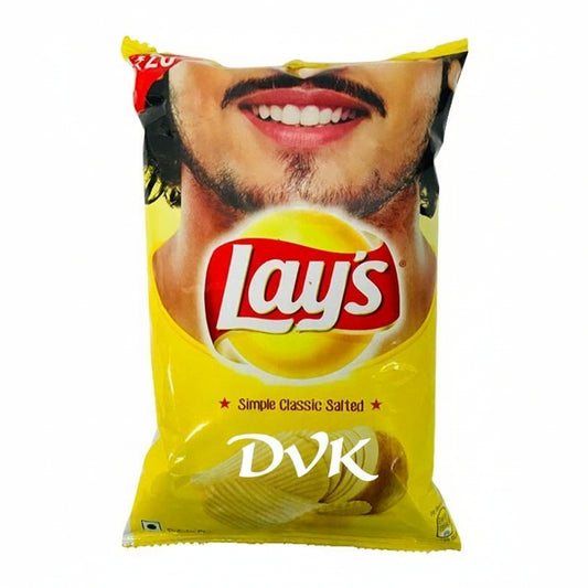 Lay's potato chips bag with a person's face on the packaging