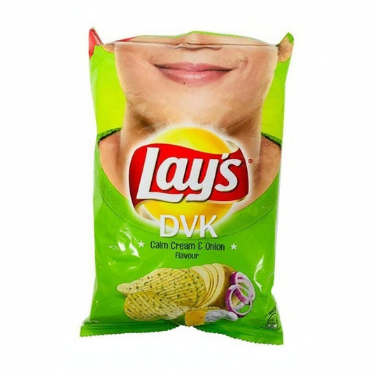Lay's green packet with a face design on a white background