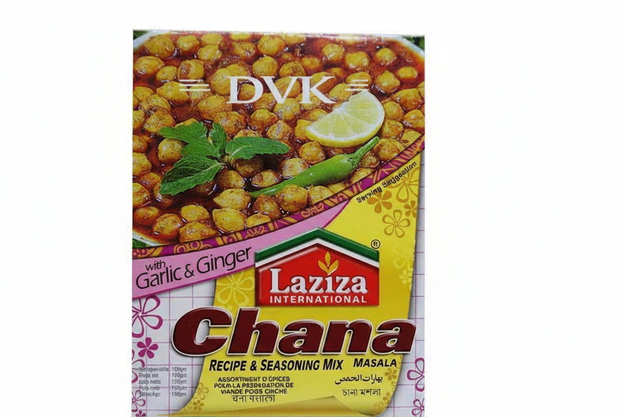 Laziza Chana seasoning mix packaging with chickpea dish on label