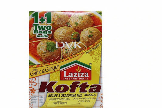 Laziza Kofta seasoning mix packaging with food image on a white background