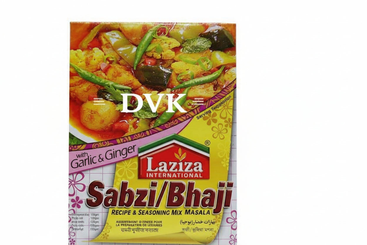 Laziza Sabzi/Bhaji seasoning mix packaging with food image on a white background
