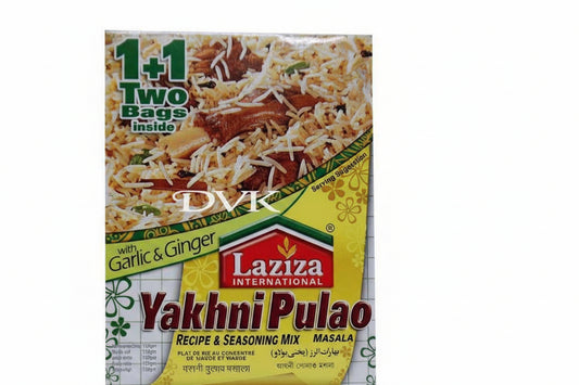 Laziza Yakhni Pulao seasoning mix packaging on a white background