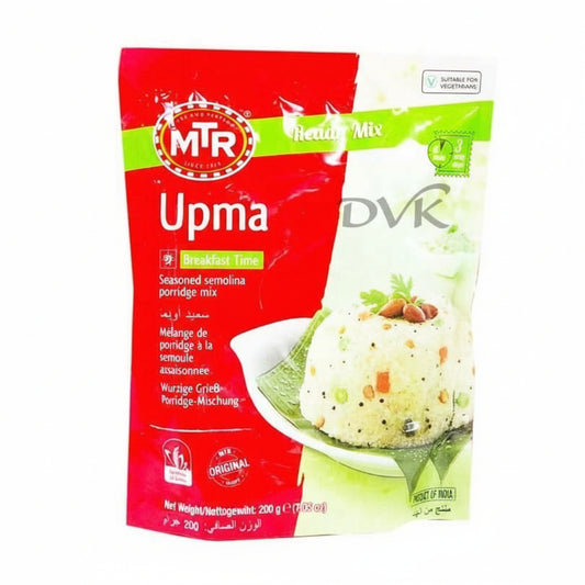 Red and green package of MIR Upma seasoning mix on a white background