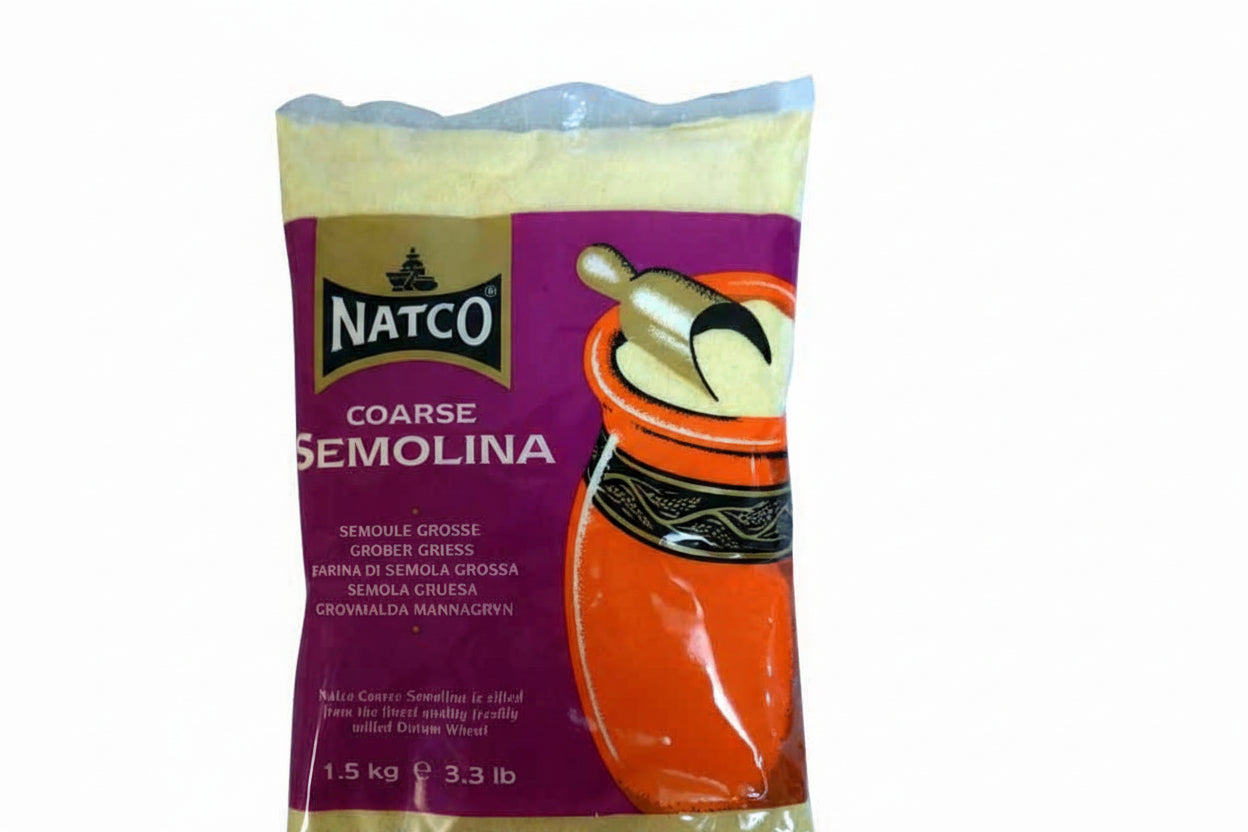 Bag of Natco Coarse Semolina with a spoon icon on a white background
