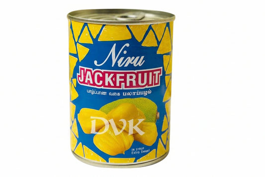 Can of Niru Jackfruit with blue and yellow design on a white background