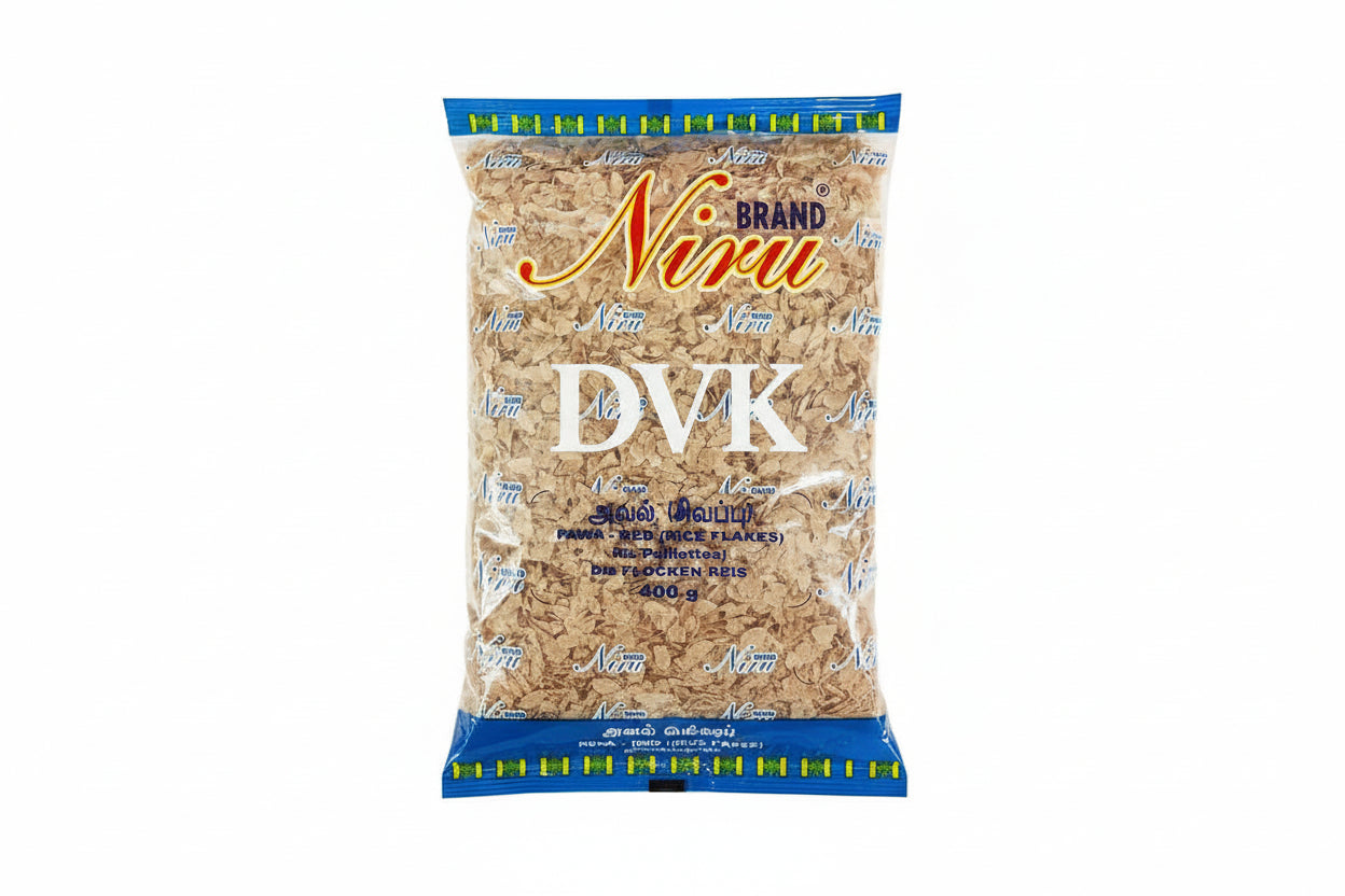 Packaged rice flakes with 'Niru' branding on a white background